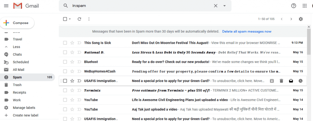 Spam email folder